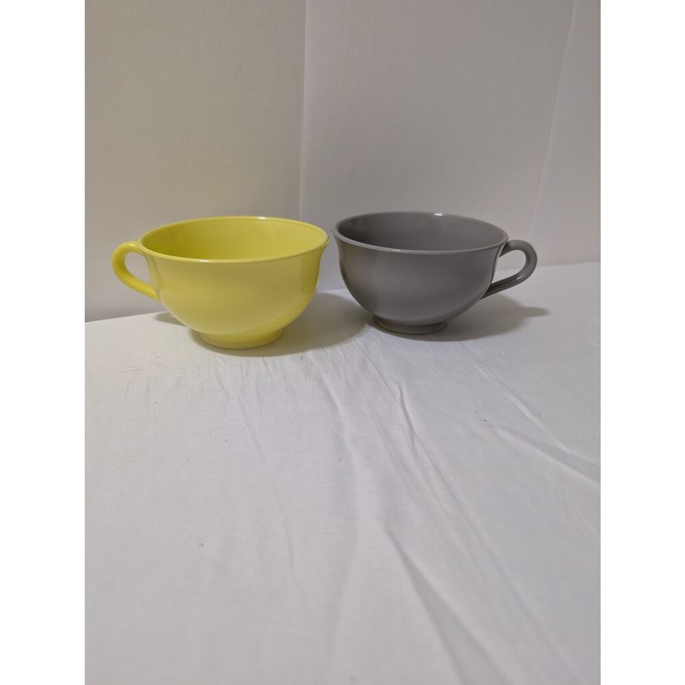 Vintage Hazel Atlas Ovide Gray Yellow Cup 40s 50s 60s Milk Glass Retro